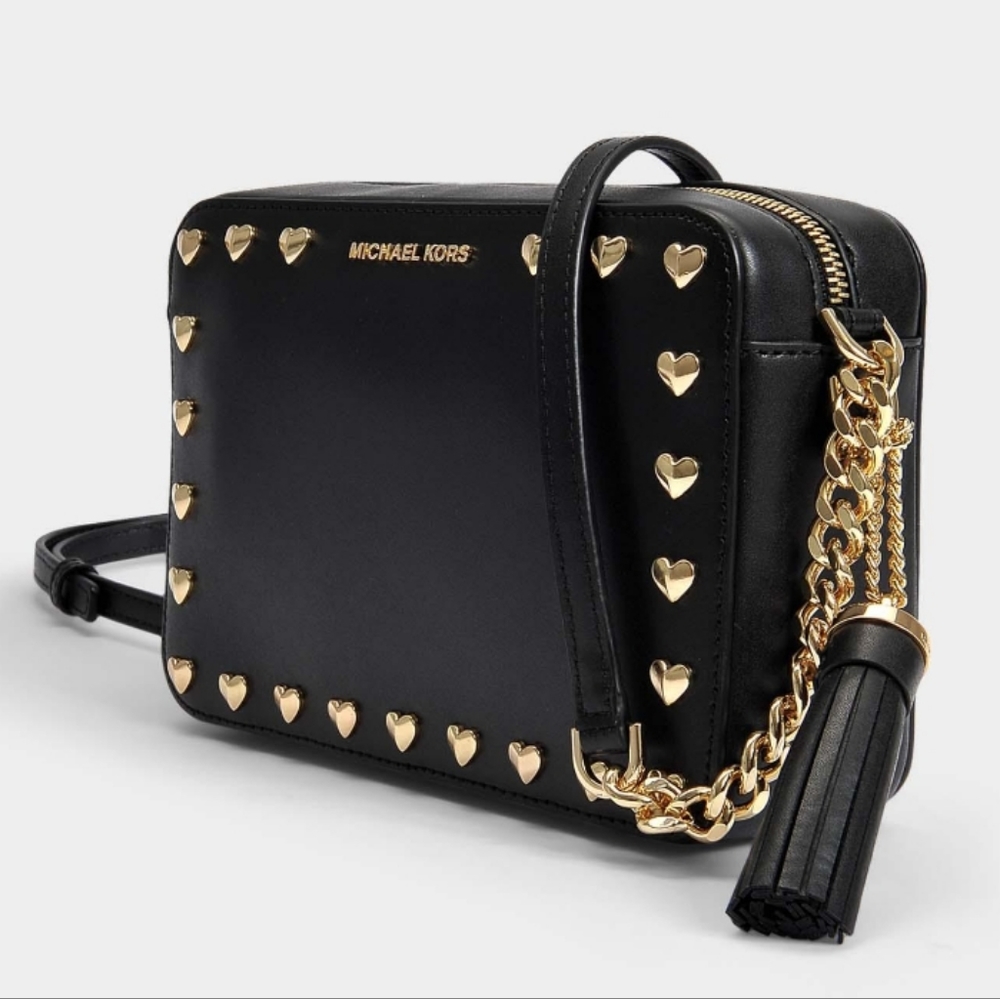 MICHAEL Michael Kors Women's Black Ginny Love Heart Studs Md Camera Bag